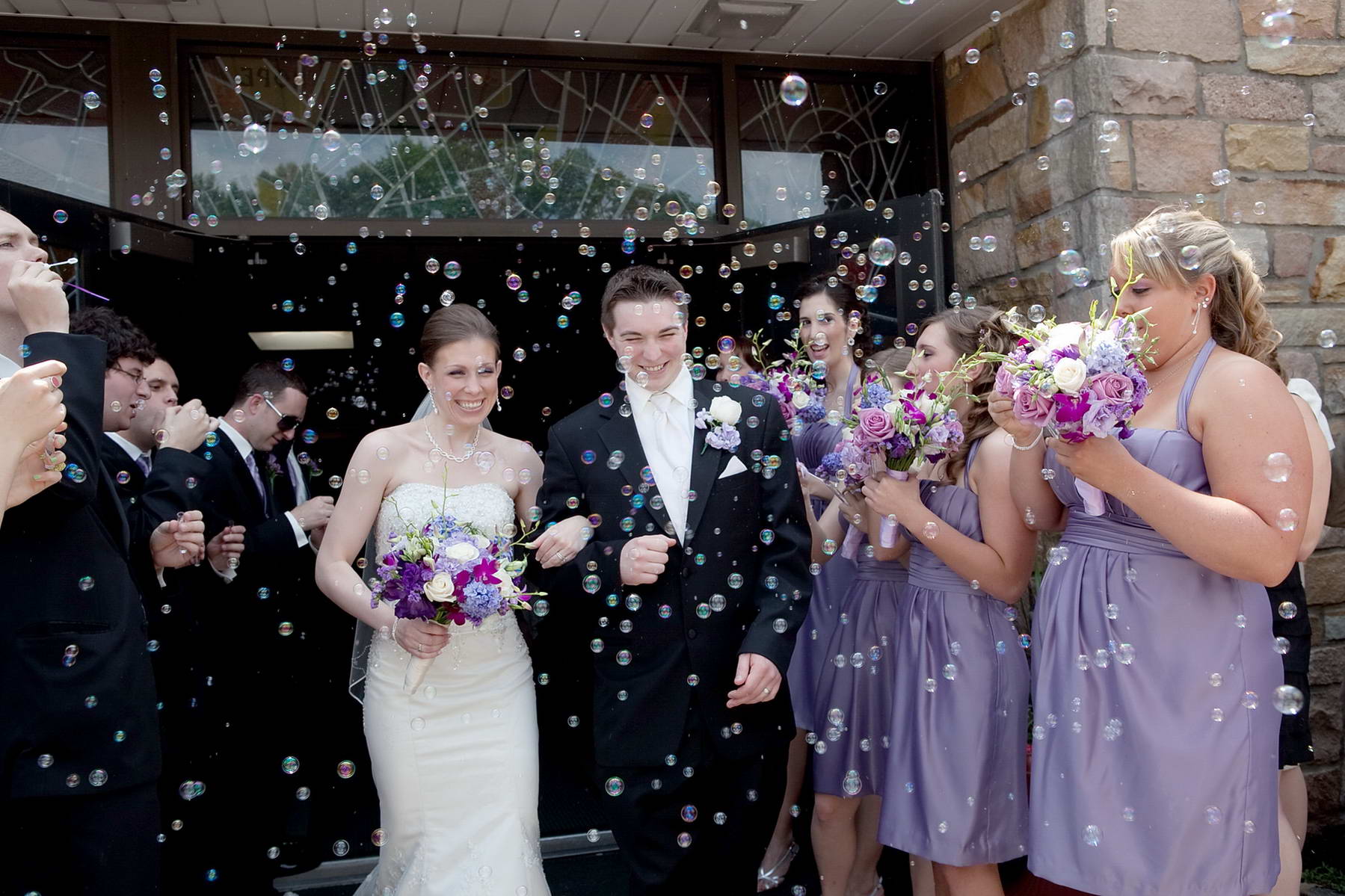 Bride and Groom with Bubbles